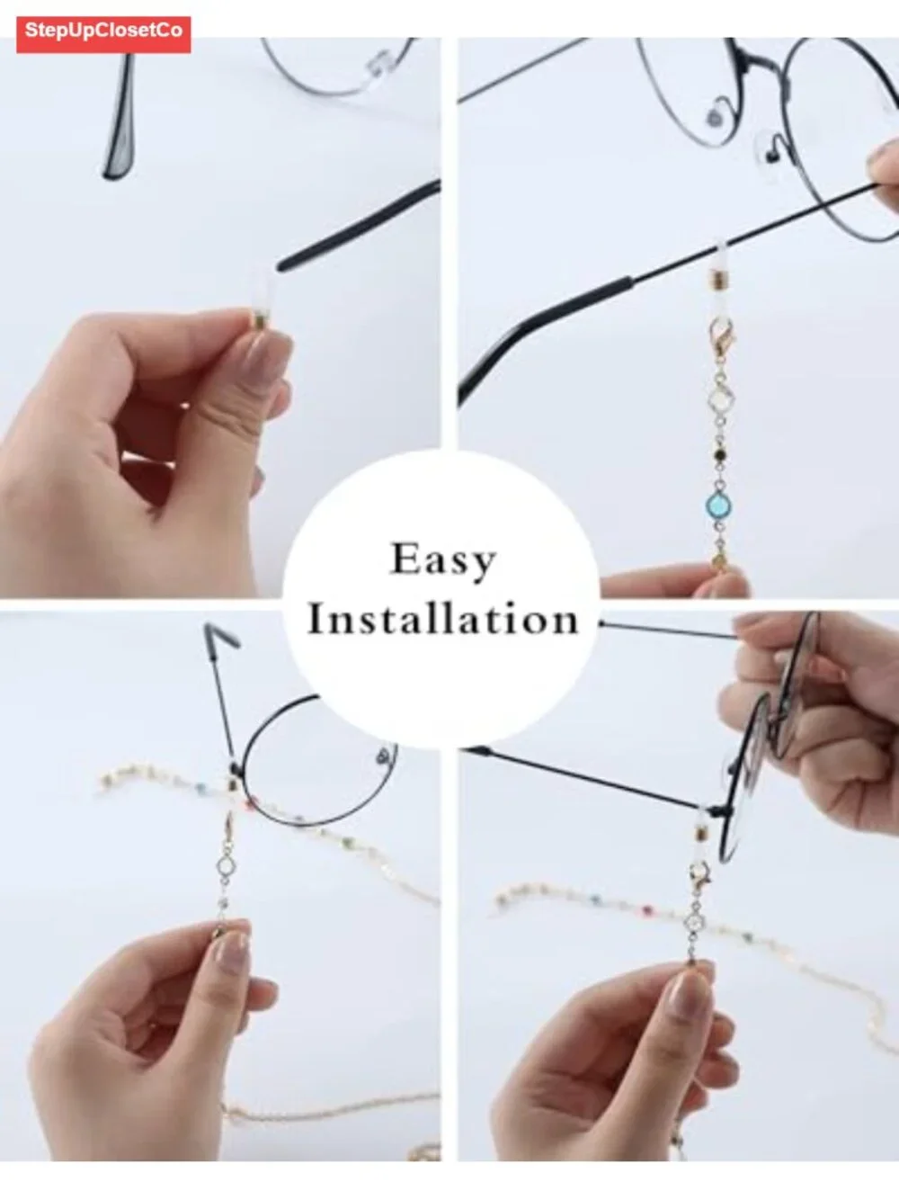 Natural Stone Beaded Eyeglass Chain Sunglasses Holder with Metal Clips